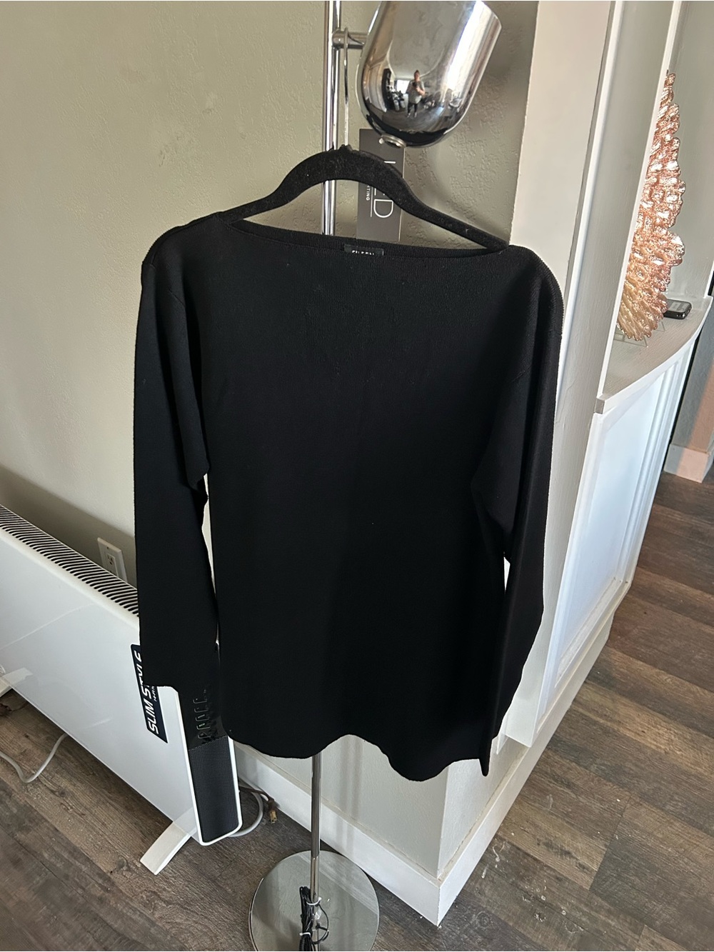 Eileen Fisher Black Wide Boatneck Long Sleeve Wool Sweater
